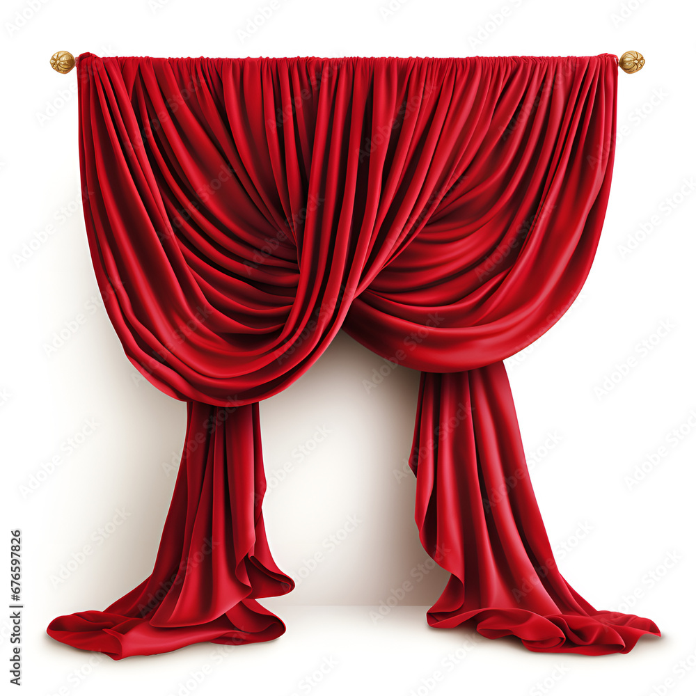 red curtain isolated on white, Realistic stage curtains backgrounds architecture decoration, - obrazy, fototapety, plakaty 