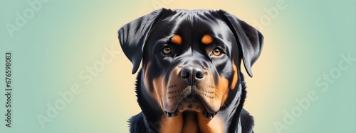 Studio portraits of a funny Rottweiler dog on a plain and colored background. Creative animal concept  dog on a uniform background for design and advertising.