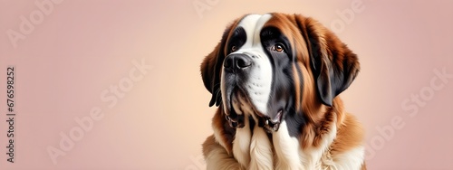 Studio portraits of a funny Saint Bernard dog on a plain and colored background. Creative animal concept, dog on a uniform background for design and advertising.