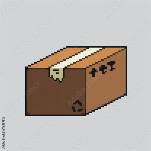 Pixel art illustration Cardboard Box. Pixelated Cardboard Box. Cardboard Box Shipping pixelated for the pixel art game and icon for website and video game. old school retro.