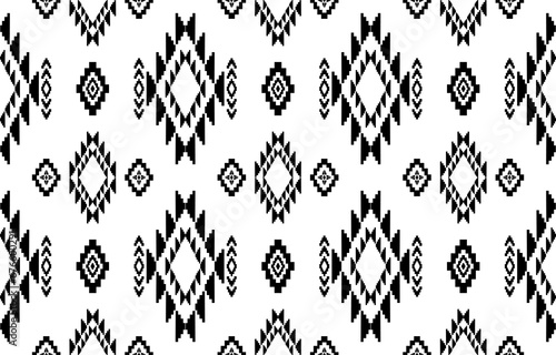 Ethnic southwest tribal Navajo ornamental seamless pattern fabric black and white design for textile printing