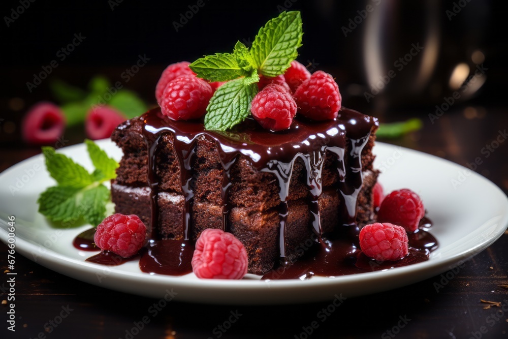 Scrumptious homemade berry dessert with luscious chocolate drizzle and exquisite decorative touches Scrumptious homemade berry dessert with luscious chocolate drizzle and exquisite decorative touches