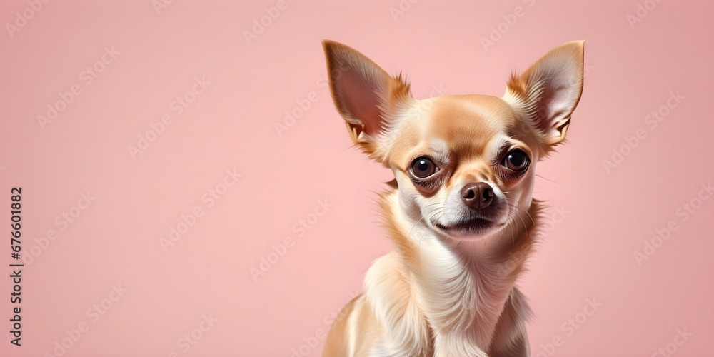 Studio portraits of a funny Chihuahua dog on a plain and colored background. Creative animal concept, dog on a uniform background for design and advertising.