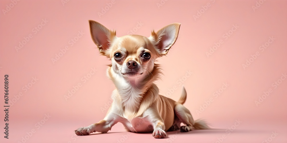 Studio portraits of a funny Chihuahua dog on a plain and colored background. Creative animal concept, dog on a uniform background for design and advertising.