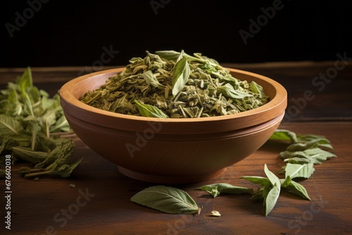 Dried Basil Spice in a bowl Generative Ai