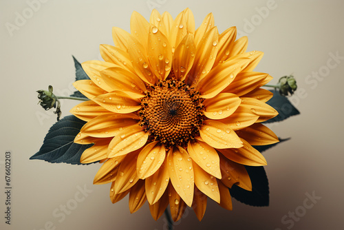 Macro photo of sunflower blossom  hyperrealistic  subtle colors  photography  film grain  white background