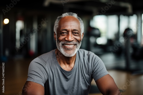 Portrait of senior man working out gym fitness, fitness concept. Senior healthy lifestyle with fitness gym and healthy life middle aged man © evgenia_lo