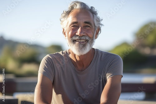 Portrait of senior man doing exercises outside, fitness concept. Senior healthy lifestyle and healthy life middle aged man