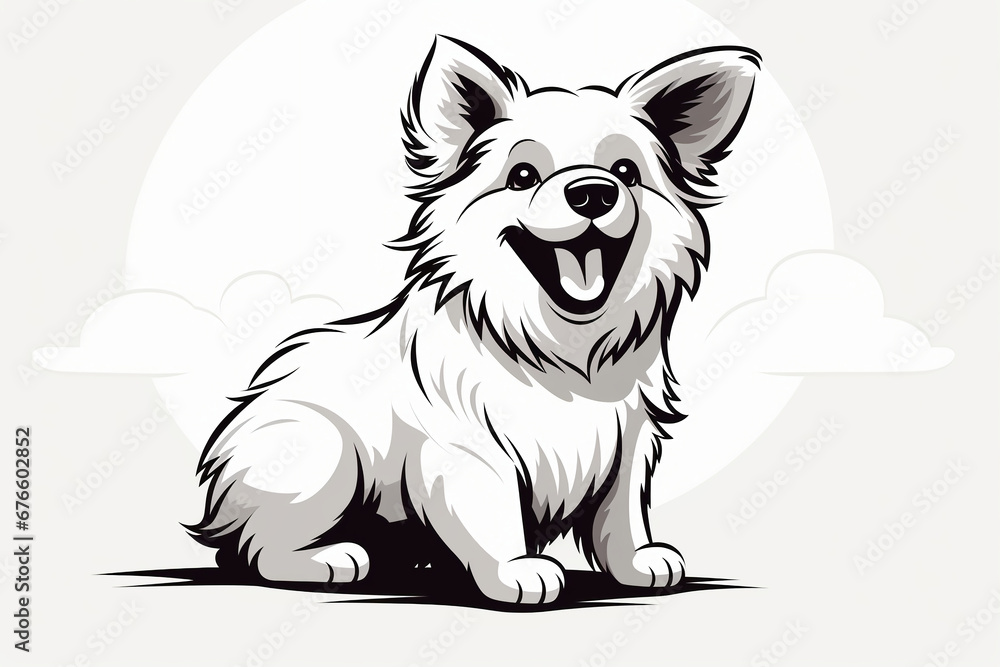 Monochromatic thick line doodle, Flat minimal 2D illustration, of a happy dog turned sideways, asking for food, looking up, abstract, minimalistic, vector art, white background, white space, white and Monochromatic thick line doodle, Flat minimal 2D illustration, of a happy dog turned sideways, asking for food, looking up, abstract, minimalistic, vector art, white background, white space, white and