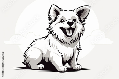 Monochromatic thick line doodle  Flat minimal 2D illustration  of a happy dog turned sideways  asking for food  looking up  abstract  minimalistic  vector art  white background  white space  white and