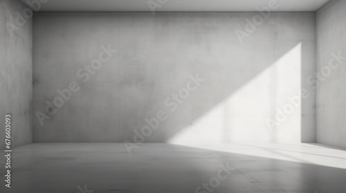 abstract. minimalistic background for product presentation. walls in large empty room greyish white. can full of sunlight. Loft wall or minimalist wall. Shadow, light from windows to plaster wall..
