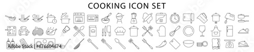 Cooking icons. Cooking icon set. Cooking line icons. Vector illustration. Editable stroke.