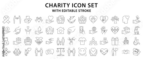 Charity icons. Charity icon set. Charity Line icons. Vector illustration. Editable stroke.