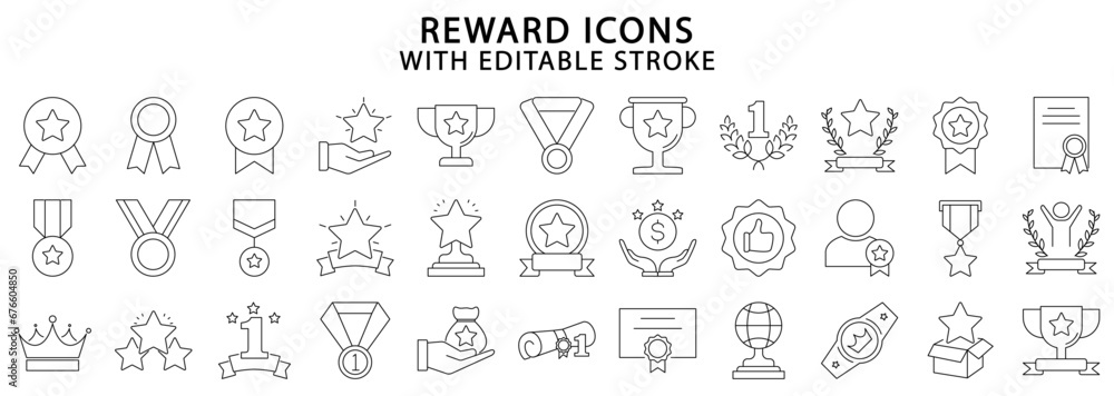 Reward icons. Reward icon set. Reward line icons. Vector illustration. Editable stroke.