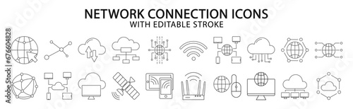 Network connection icons. Network connection icon set.  Network connection line icons. Vector illustration. Editable stroke.