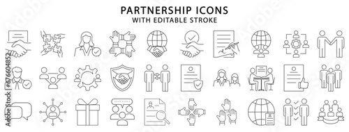 Partnership icons. Partnership icon set. Partnership Line icons. Vector illustration. Editable stroke.