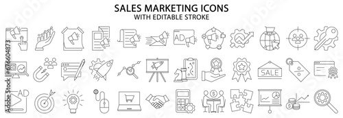 Sales Marketing icons. Sales marketing icon set. Sales marketing line icons. Vector illustration. Editable stroke.