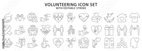 Volunteering icons. Volunteering icon set. Volunteering line icons. Vector illustration. Editable stroke.
