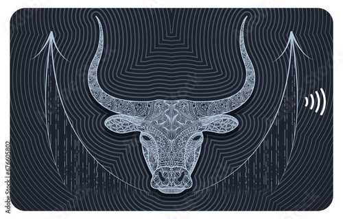 Bullish business of stock market trading. Bank card design with Bull head and arrows. Stock Marketing. Financial Investment. Suitable for debit or credit card, digital currency