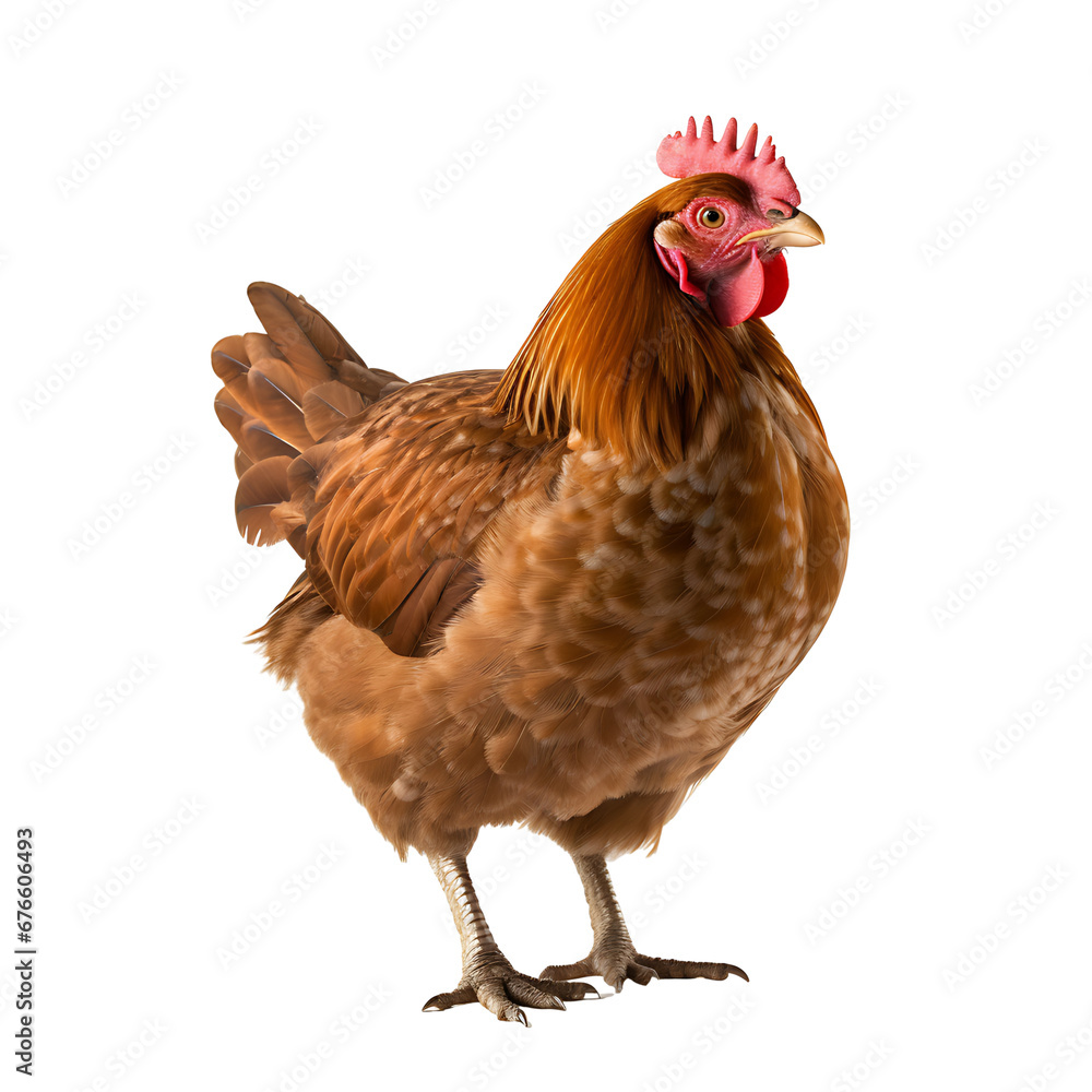 Fototapeta premium Close-up of a chicken isolated on transparent background cutout