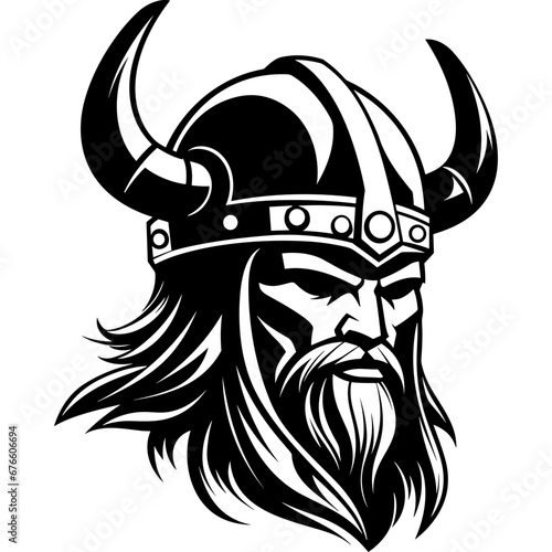 viking head logo beard and helmet with horns black vector