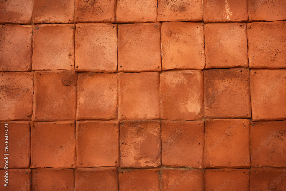 Square terracotta roof tiles, close up exterior surface material texture Square terracotta roof tiles, close up exterior surface material texture