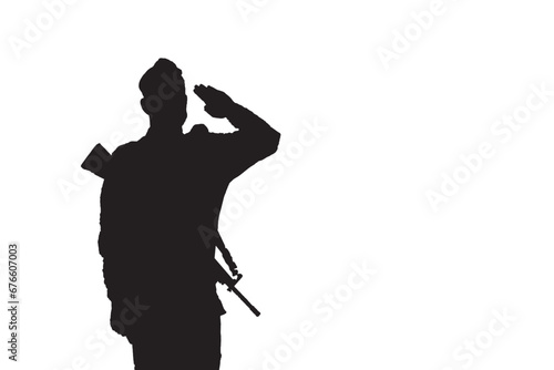 Silhouette Israeli soldier with a rifle. Vector Israeli Soldier Silhouette with weapons. Silhouette soldier Israel salute on the white background