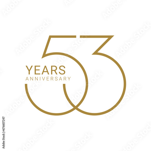 53rd, 53 Years Anniversary Logo, Golden Color, Vector Template Design element for birthday, invitation, wedding, jubilee and greeting card illustration. photo