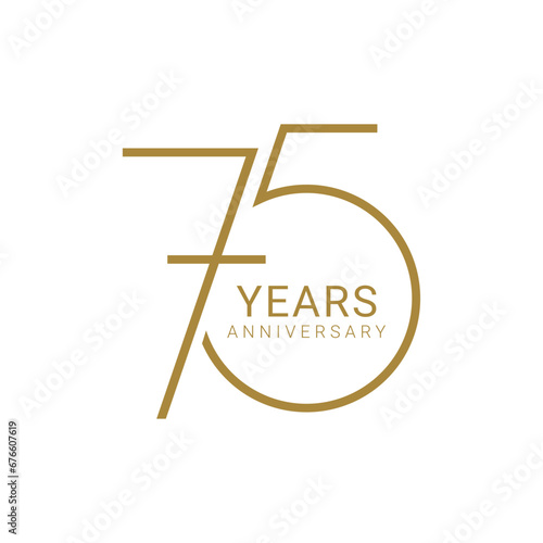 75th, 75 Year Anniversary Logo, Golden Color, Vector Template Design element for birthday, invitation, wedding, jubilee and greeting card illustration.