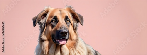 Studio portraits of a funny South Russian Shepherd dog on a plain and colored background. Creative animal concept, dog on a uniform background for design and advertising.