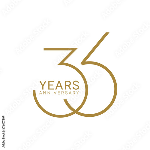 36 Year Anniversary Logo, Golden Color, Vector Template Design element for birthday, invitation, wedding, jubilee and greeting card illustration.