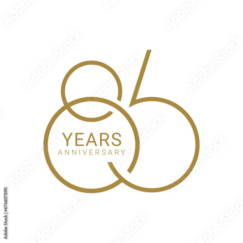 86, 86th Years Anniversary Logo, Golden Color, Vector Template Design element for birthday, invitation, wedding, jubilee and greeting card illustration. photo