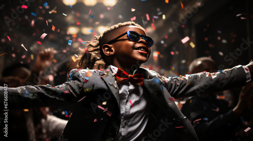 Young boy celebrating new year   s - new year   s eve - confetti - party