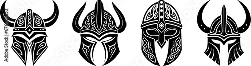 abstract viking helmet black silhouette vector logo set photo