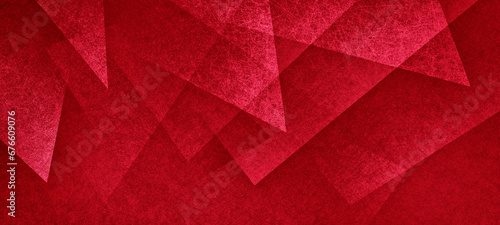 modern abstract red background design with layers of textured white transparent material in triangle diamond and squares shapes in random geometric pattern