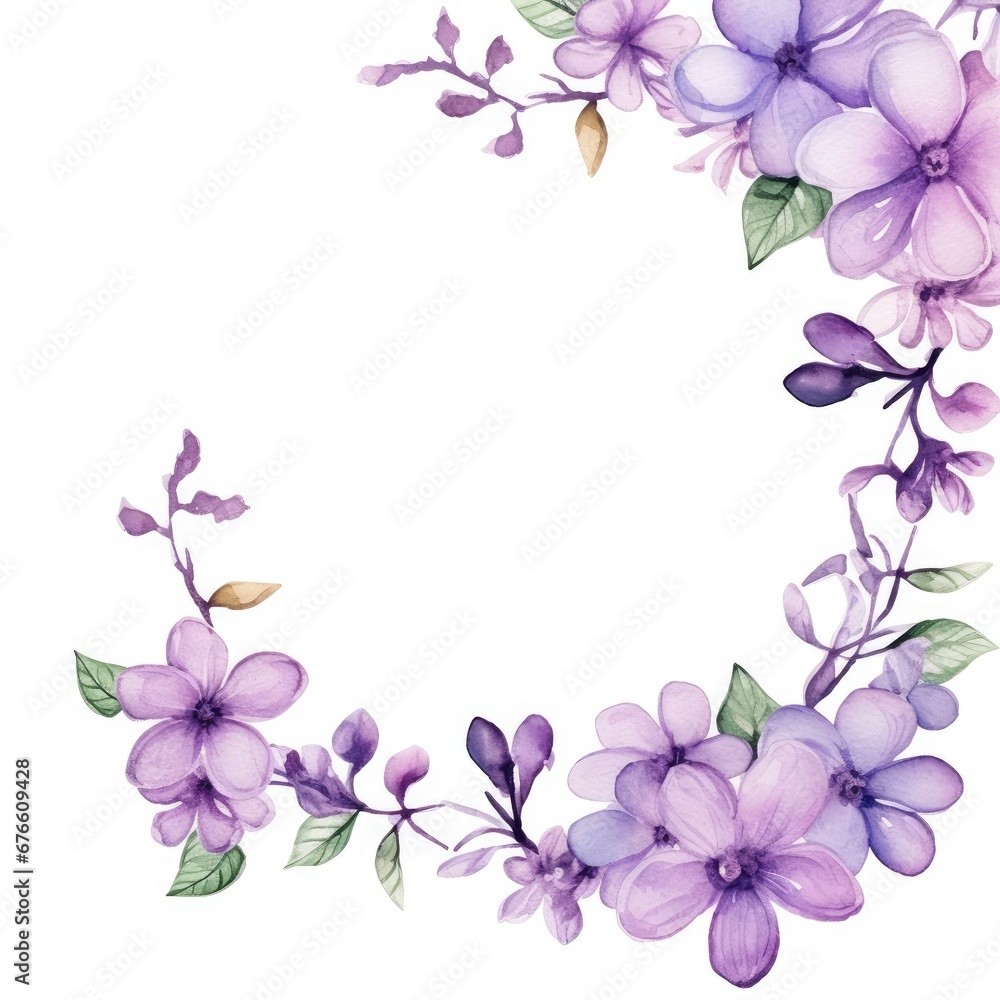 A Serene Symphony: Purple Watercolor Flowers Blossoming on a White Canvas A Serene Symphony: Purple Watercolor Flowers Blossoming on a White Canvas