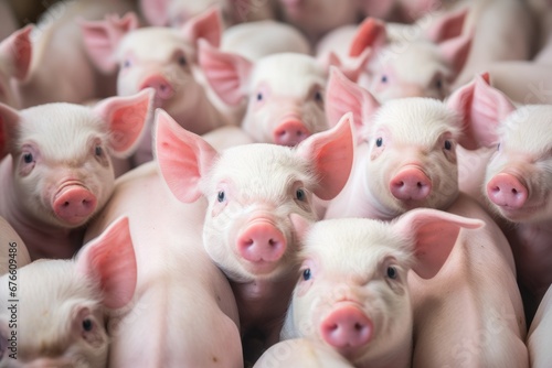 Animal welfare in factory farming Group of Piglets at the domestic farm Generative Ai
