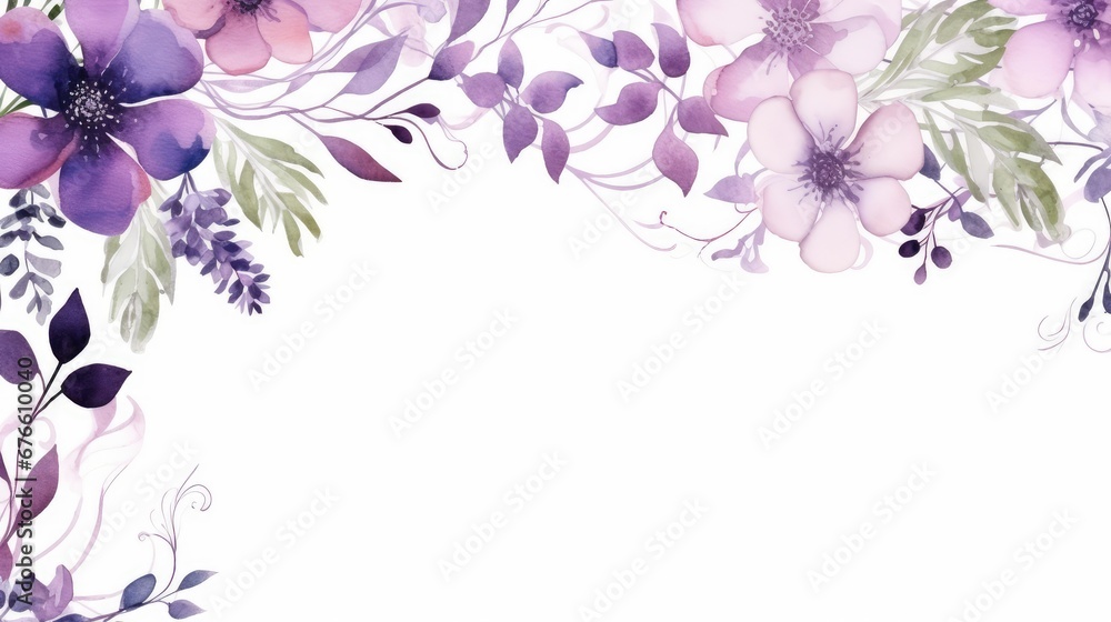 A Serene Symphony: Purple Watercolor Flowers Blossoming on a White Canvas