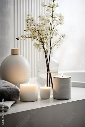 Stylish bathroom interior  and elegant personal accessories. Home decor. Interior design  minimalism  calm tone