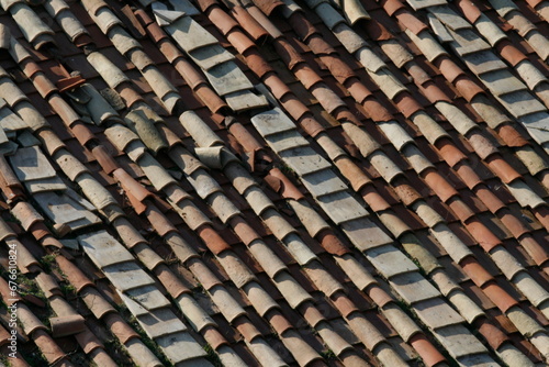 closeup of old style roofing shingles