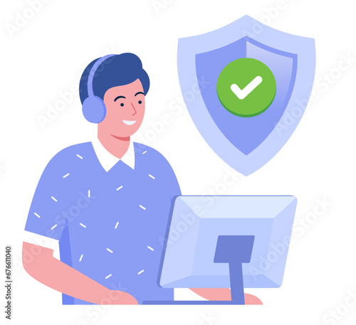 Internet security, programmer, guarantee, trusting, tech security, safe website, coding, vector banner for landing page website
