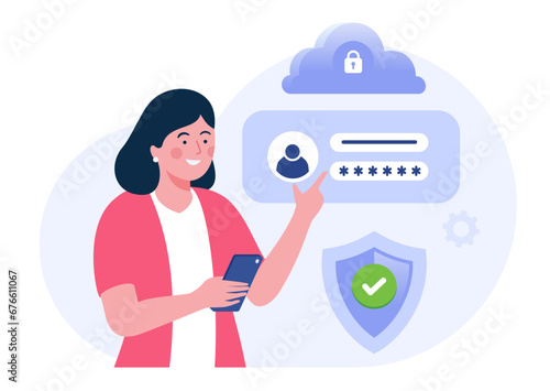 Database and personal data security, cyber data security, privacy, technology, flat design concept illustration template for website