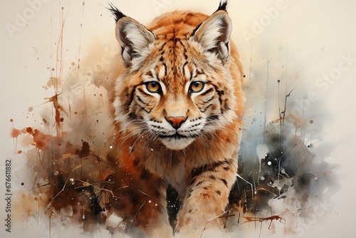 American Bobcat Watercolor Art © Man888