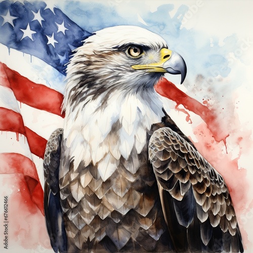 American Osprey in Watercolor Flag
