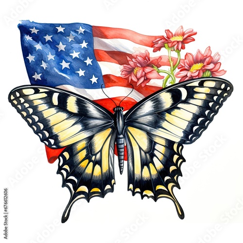 American Swallowtail Butterfly in Watercolor Flag photo