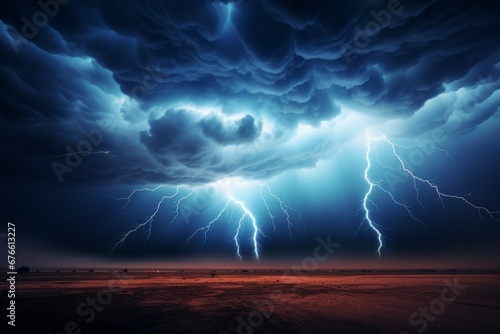 Lightning striking a large flat area Storm Chaser Dream Scenario Photography Generative Ai