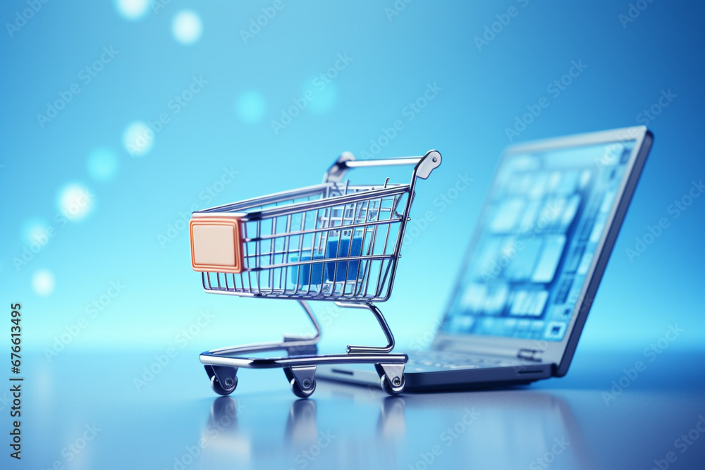 online shopping concept with blue background
