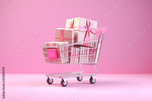 pink box with pink ribbon shopping concept background