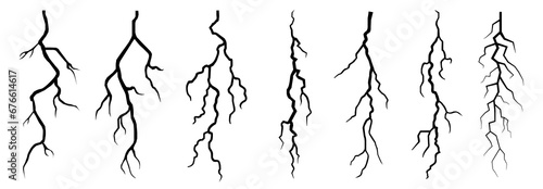 Vector lightning silhouettes set. Elements for thunderstorm. vector illustration.