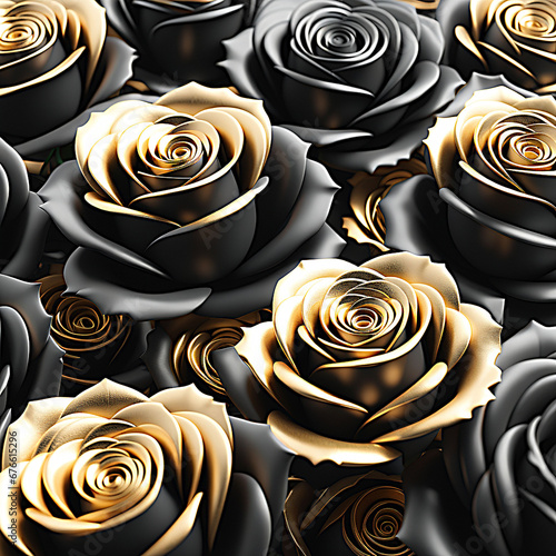 3D image of black and gold roses